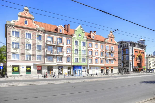 Kaliningrad Rosja Może 2018 Fasada Pięknym Odrestaurowanym Domu Leninsky Prospekt — Zdjęcie stockowe