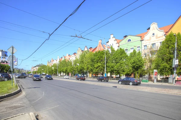 Kaliningrad Rosja Może 2018 Fasada Pięknym Odrestaurowanym Domu Leninsky Prospekt — Zdjęcie stockowe