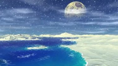 Fantezi uzaylı gezegenine. Dağ ve su. Animasyon. Panorama. 4k