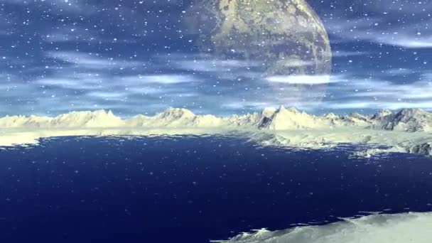 Εξωγήινο Πλανήτη Φαντασίας Βουνό Και Νερό Κινούμενα Σχέδια Πανόραμα — Αρχείο Βίντεο
