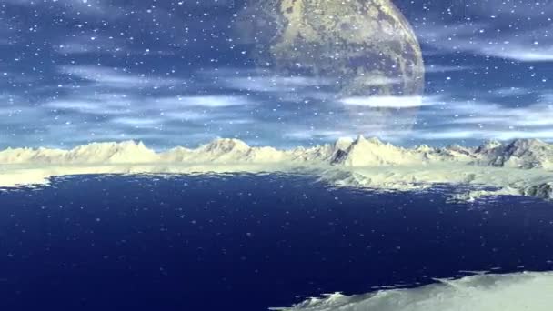 Planète extraterrestre fantastique. Montagne et eau. Animation. Panorama. 4K 