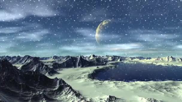 Fantasy Alien Planet Mountain Water Animation Panorama — Stock Video