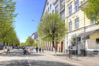 Sovetsk, Rusya Federasyonu - 01.2018 olabilir: Şehir manzarası. Zafer Caddesi Sovetsk City