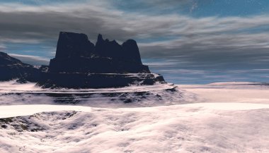 Fantezi uzaylı gezegeni. Dağ. 3B illüstrasyon