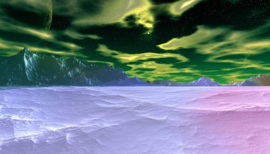 Fantezi uzaylı gezegeni. Dağ. 3B illüstrasyon