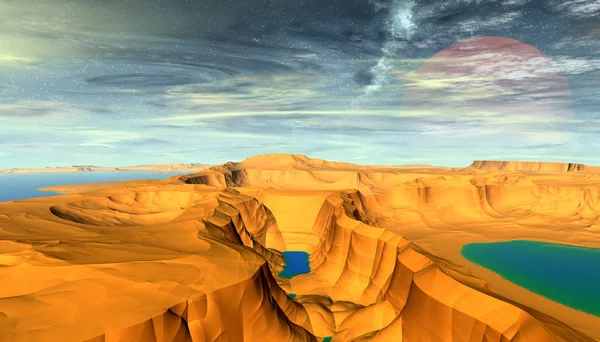 Fantasy Alien Planet Mountain Water Illustration — Stock Photo, Image