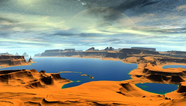 Фантазія Інопланетної Планети Гора Вода Ілюстрація — стокове фото
