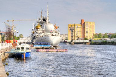 Kaliningrad, Rusya Federasyonu - Nisan 30.2018: araştırma gemisi kozmonot Viktor Patsayev, dünyanın tek alan iletişim gemi. Dünya Okyanus Müzesi