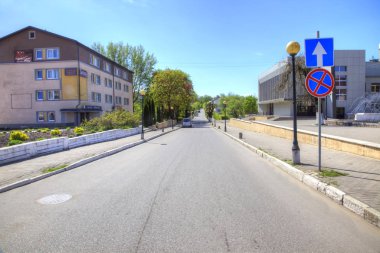 Neman, Rusya Federasyonu - 01.2018 olabilir: Cityscape. City Center, zafer sokak