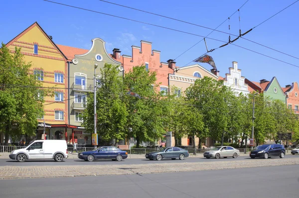 Kaliningrad Russia May 2018 Facade Beautiful Restored House Leninsky Prospekt — Stock Photo, Image