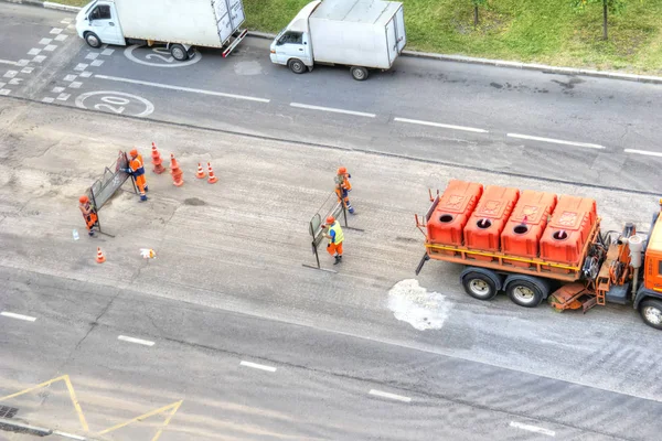 Moscow Oroszország Augusztus 2018 Modern Technológia Útfelület Javítása Autópálya Aszfalt — Stock Fotó