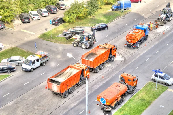 Moscow Russia August 2018 Modern Technology Repair Road Surface Replacing — Stock Photo, Image