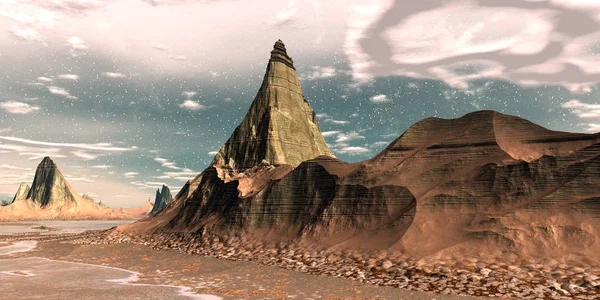 Fantasy Obcej Planety Góry Woda Ilustracja — Zdjęcie stockowe
