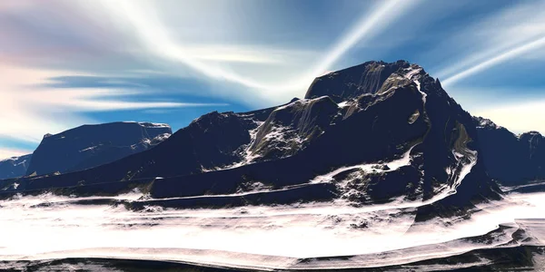 Fantasie Buitenaardse Planeet Rotsen Lucht Illustratie — Stockfoto