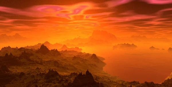Planète Extraterrestre Fantastique Montagne Eau Illustration — Photo