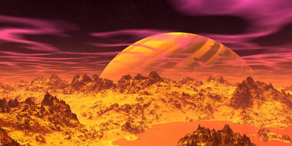 Fantasy Alien Planet Mountain Water Illustration — Stock Photo, Image