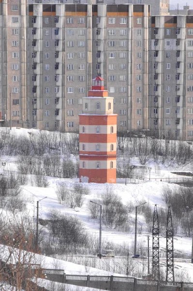 Murmansk Rusland Maart 2009 Vuurtoren Gedenkteken Voor Zeilers Die Stierf — Stockfoto