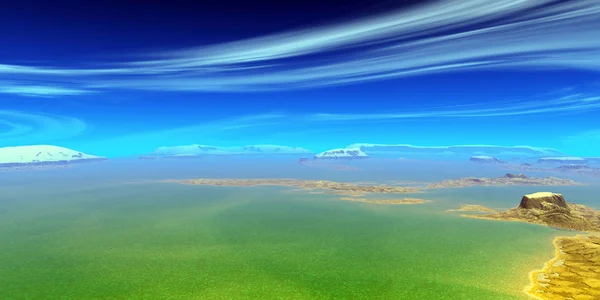 판타지 행성입니다 그리고 물입니다 렌더링 — 스톡 사진