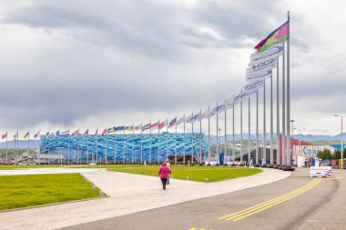 Caucasus, Sochi, Rusya Federasyonu - Nisan 27.2015: Kış Olimpiyat Oyunları 2014 Olimpiyat nesneleri. Olimpik Kompleks Merkez Bölgesi 
