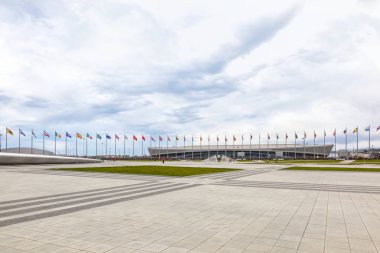 Caucasus, Sochi, Rusya Federasyonu - Nisan 27.2015: Kış Olimpiyat Oyunları 2014 Olimpiyat nesneleri. Olimpik Kompleks Merkez Bölgesi 