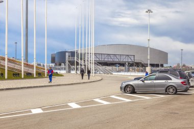 Caucasus, Sochi, Rusya Federasyonu - Nisan 27.2015: Kış Olimpiyat Oyunları 2014 Olimpiyat nesneleri. Buz küpü Curling Merkezi