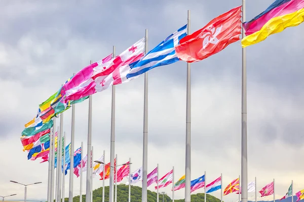 Caucasus Sochi Russia April 2015 Flags Countries Participating 2014 Winter — Stock Photo, Image