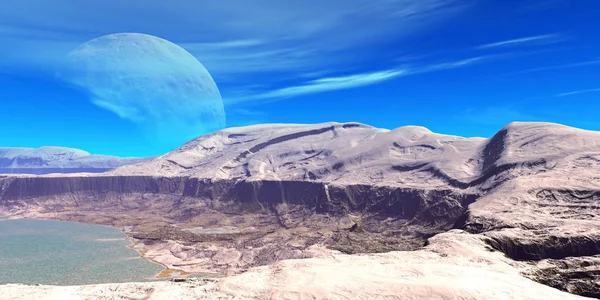 Fantasy Alien Planet Mountain Water Illustration — Stock Photo, Image