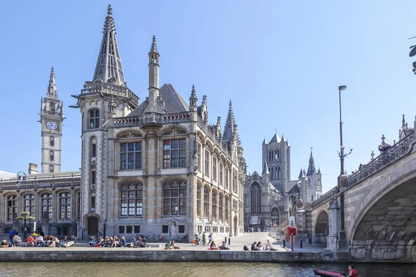 Belgien Mai 2011 Altstadt Historischer Teil Nikolaus Kirche Michael Brücke — Stockfoto