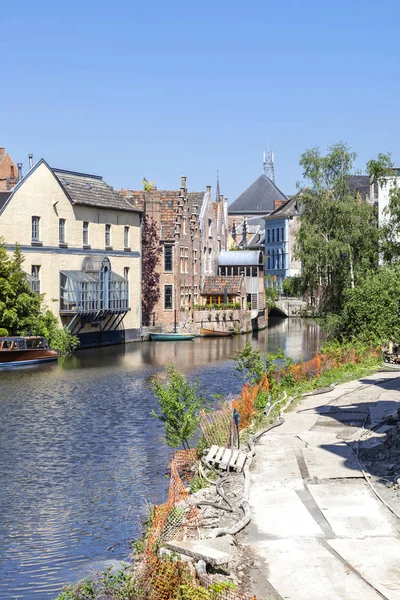 Schiffbare Kanäle Auf Dem Fluss Lys Historischen Zentrum — Stockfoto