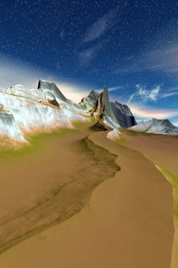 Fantezi uzaylı gezegeni. Dağ. 3B illüstrasyon