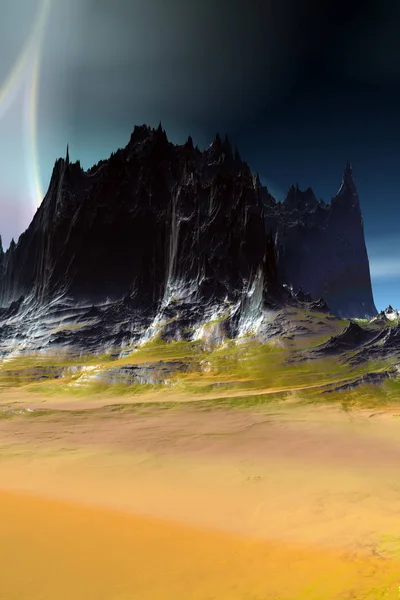 Fantazie Mimozemské Planety Mountain Ilustrace — Stock fotografie