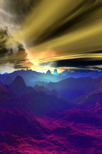 Εξωγήινος Πλανήτης Φαντασίας Βουνό Απεικόνιση — Φωτογραφία Αρχείου