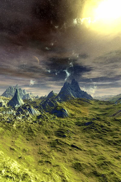 Fantasy alien planet. Mountain. 3D illustration