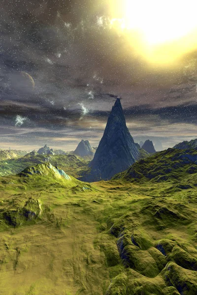 Fantasy Buitenaardse Planeet Berg Illustratie — Stockfoto