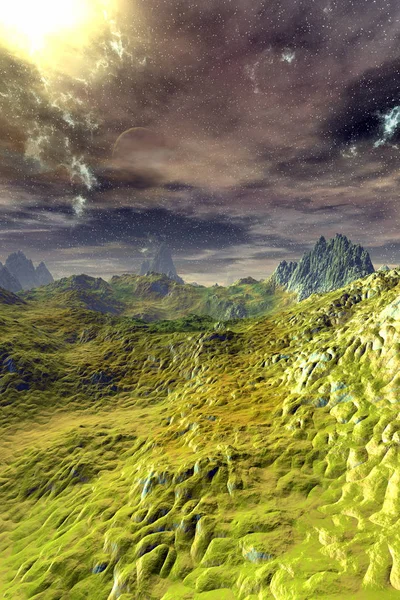 Fantasy alien planet. Mountain. 3D illustration