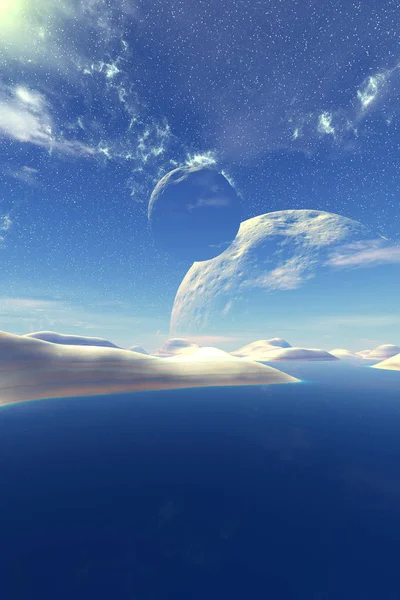 판타지 행성입니다 그리고 물입니다 일러스트 — 스톡 사진