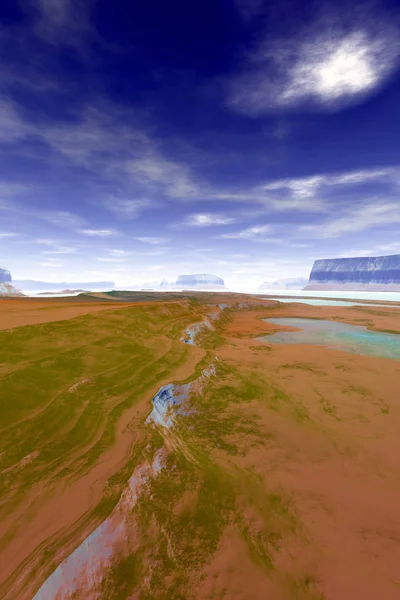 Alien Planet. Mountain and  water. 3D rendering — Stock Photo, Image