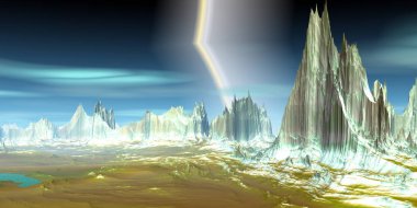 Yabancı gezegen. Dağ. 3D render 