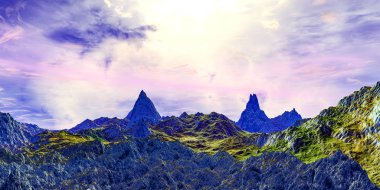 Yabancı gezegen. Dağ. 3D render 