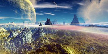 Yabancı gezegen. Dağ. 3D render 