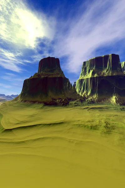 Obcej planety. Góry. renderowania 3D — Zdjęcie stockowe