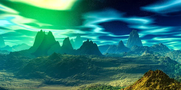 Εξωγήινο πλανήτη. Το βουνό. 3D rendering — Φωτογραφία Αρχείου