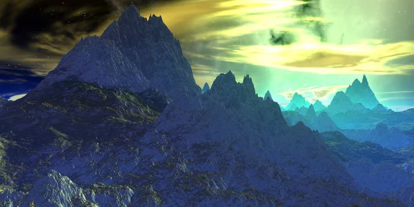 Cizí planety. Hora. 3D vykreslování — Stock fotografie