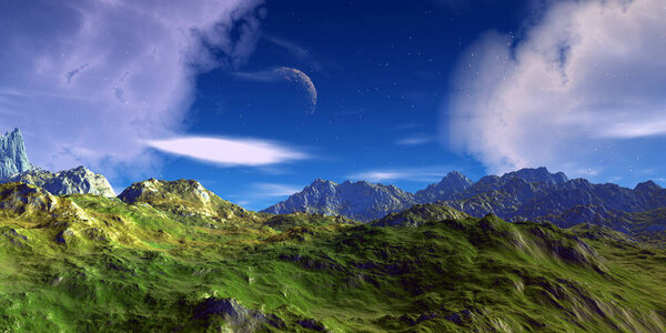 Alien Planet. Mountain. 3D rendering 
