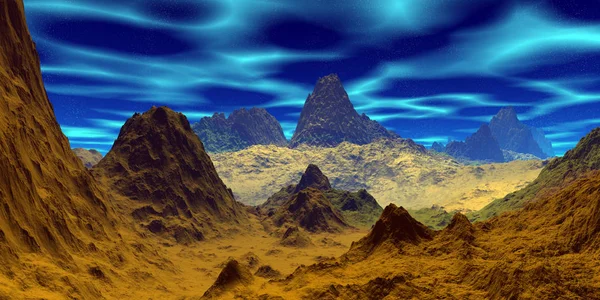 Yabancı gezegen. Dağ. 3D render — Stok fotoğraf