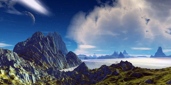 Alien Planet. Mountain. 3D rendering — Stock Photo, Image