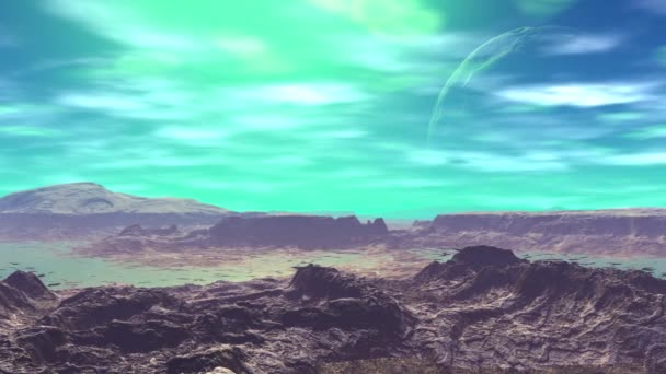 Fantasy Alien Planet Mountain Water Animation Panorama — Stock Video