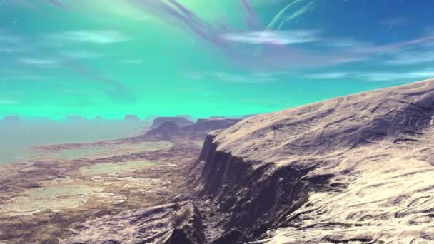 Fantasie Außerirdischer Planet Berg Und Wasser Animation Panorama — Stockvideo