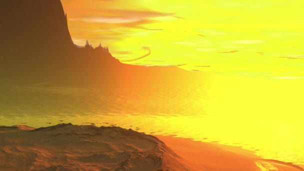Planète extraterrestre fantastique. Montagne et eau. Animation. Panorama. 4K 