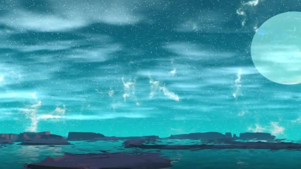 Fantasía Planeta Alienígena Montaña Agua Animación Panorama — Vídeo de stock